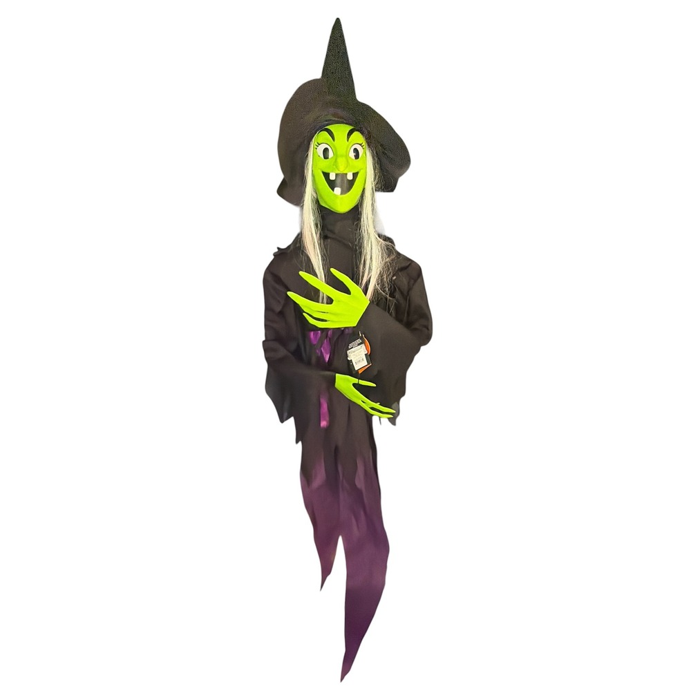 Halloween Hanging Witch 60" Light-Up Sound Activated Animatronic Green NWT